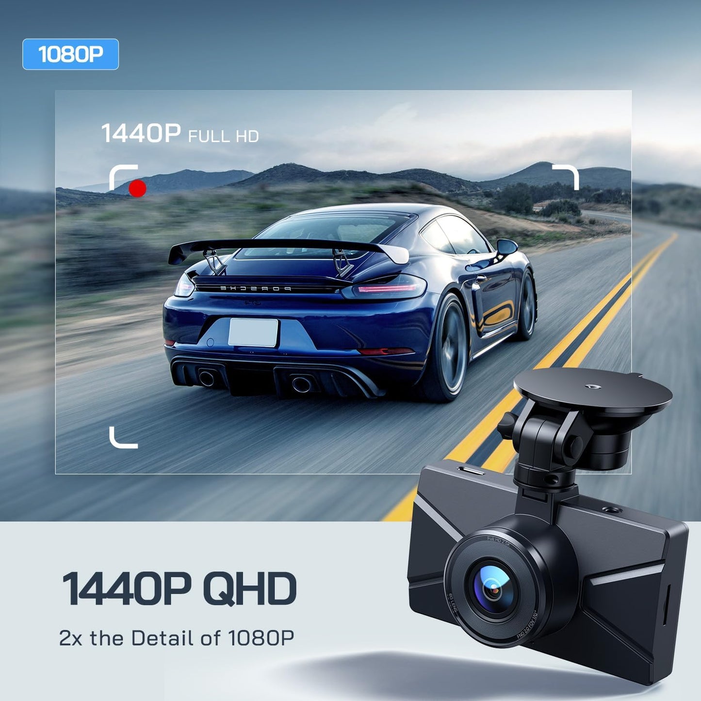 WOLFANG Dash Cam Car Front Rear 2.5K+1080P Car Camera, Ultra Night Vision, 170° Wide Angle, WDR 24 Hours Parking Mode, G-Sensor, Loop Recording, Indoor with 32GB SD Card
