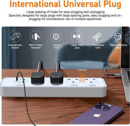 AUNNO Extension Lead with USB Slots, 4 Way Sockets Outlets with 4 USB-C Ports and 2 USB Ports, 1.8M Extension Cable with Switch Surge Protected Power Strips, UK Multi Plug Adapter Electrical Cords