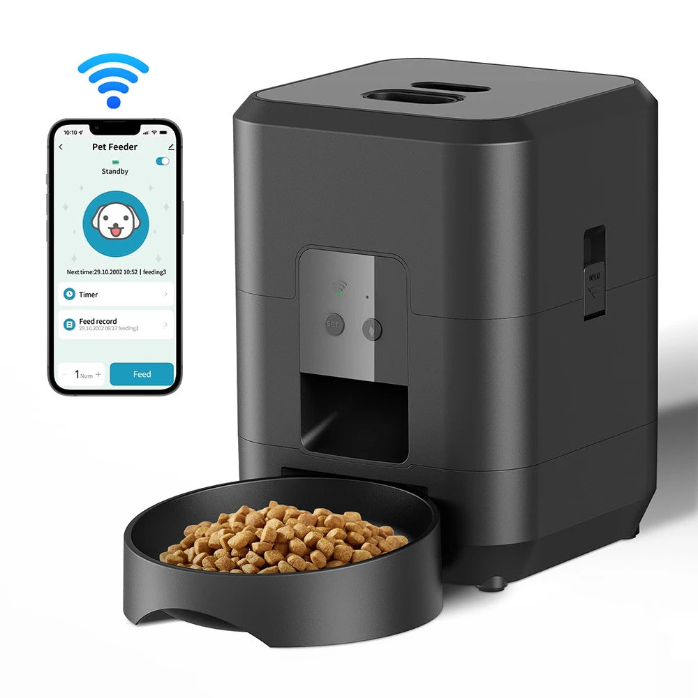 2L Automatic Pet Feeder Cat Smart Pet Feeder Wi-Fi & Camera Controlled feeder Dog & Cat Food Dispenser Remote App (No 5V 2A plug