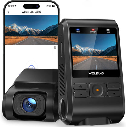 WOLFANG Dash Cam Front, 1440P Mini WiFi DashCam for Cars, 2’’ IPS Car Camera with SD Card, Dash Cam with Parking Monitor, Night Vision, WDR, 170° Wide Angle, G-Sensor, Loop Recording, APP Control