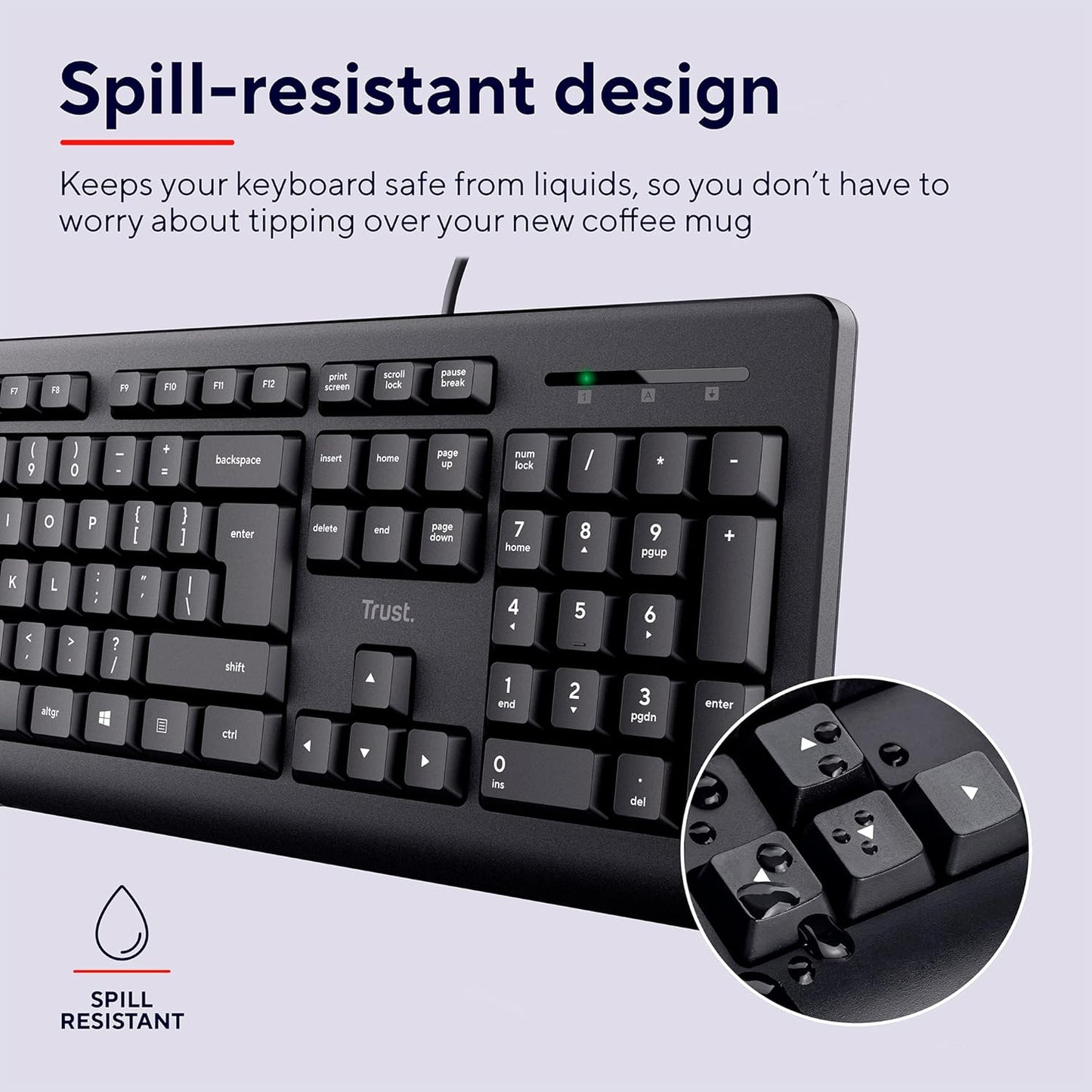 Trust Taro Wired Keyboard and Mouse Set - Qwerty UK Layout, Full-Size Keyboard, Spill-Resistant, 1.8 m Cable, USB Plug and Play, Quiet Combo for PC and Laptop - Black