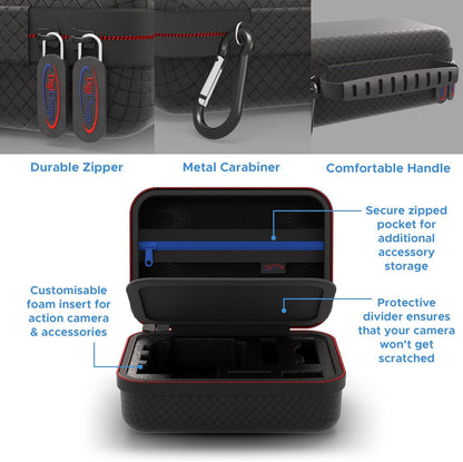 Digicharge Carry Travel Case, Compatible with Action Cameras Gopro Hero10 Max Hero9 Hero8 Hero 10 9 8 7 Akaso Apexcam Dragon Touch Vemont Cam, Black, S, Backpack,compatible