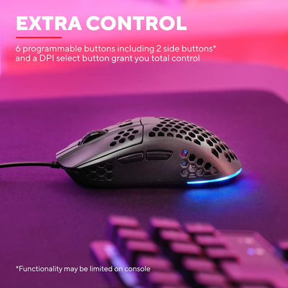 Trust Gaming GXT 928 Helox Gaming Mouse Ultralight 65g, Adjustable DPI 200-6400 Optical Sensor, 6 Programmable Buttons, RGB Lighting, Wired Gaming Mouse USB PC Laptop, Black