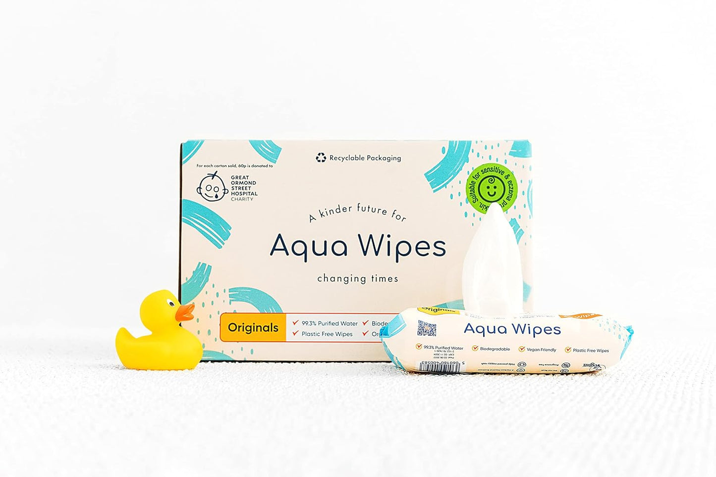 Aqua Wipes Originals Baby Wipes - Vegan, Biodegradable Wipes with 99.3% water (Bundle of 4 Packs of 56 Wipes, 224 Wipes) (Printed Carton - 12 Packs, Originals)