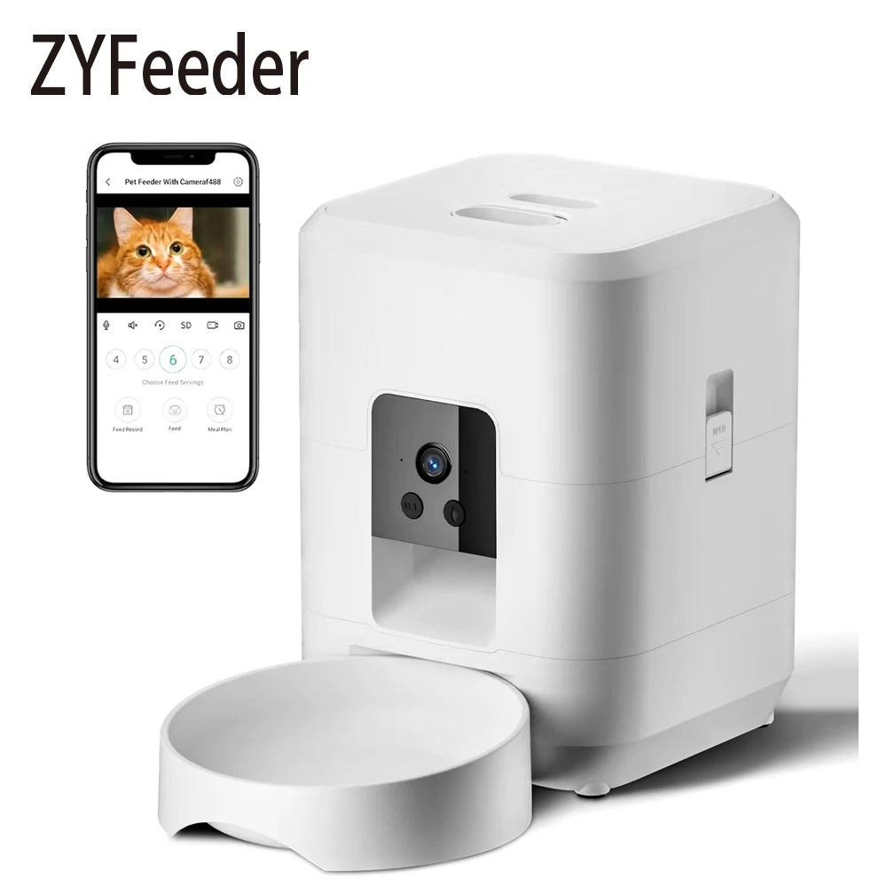 2L Automatic Pet Feeder Cat Smart Pet Feeder Wi-Fi & Camera Controlled feeder Dog & Cat Food Dispenser Remote App (No 5V 2A plug