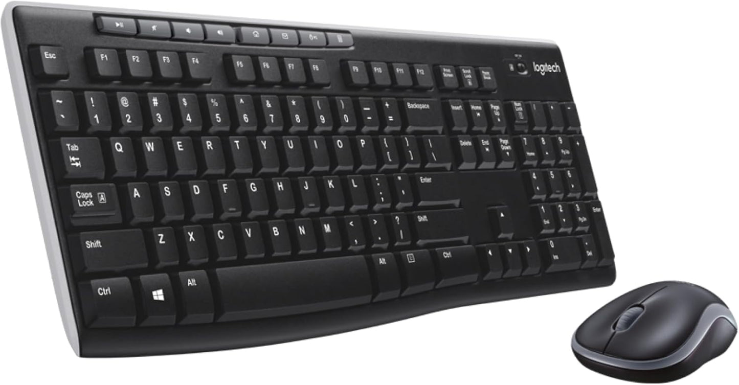 Logitech MK270 Wireless Keyboard and Mouse Combo for Windows, 2.4 GHz Wireless, Compact Mouse, 8 Multimedia and Shortcut Keys, 2-Year Battery Life, for PC, Laptop, QWERTY UK English Layout - Black