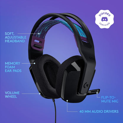 Logitech G G335 Wired Gaming Headset, with Microphone, 3.5mm Audio Jack, Comfortable Memory Foam Earpads, Lightweight, Compatible with PC, PlayStation, Xbox, Nintendo Switch - Black