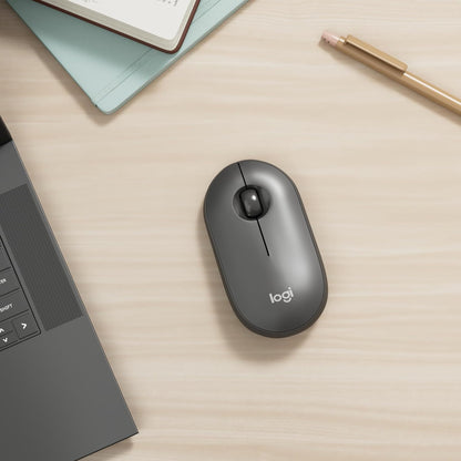 Logitech Pebble Mouse 2 M350s Slim Bluetooth Wireless Mouse, Portable, Lightweight, Customisable Button, Quiet Clicks, Easy-Switch for Windows, macOS, iPadOS, Android, Chrome OS - Graphite