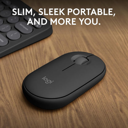 Logitech Pebble Mouse 2 M350s Slim Bluetooth Wireless Mouse, Portable, Lightweight, Customisable Button, Quiet Clicks, Easy-Switch for Windows, macOS, iPadOS, Android, Chrome OS - Graphite