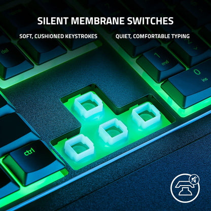 Razer Ornata V3 X - Low Profile Gaming Keyboard (Silent Membrane Switches, UV-Coated Keycaps, Durable, Spill-Resistant Design, Ergonomic Writst Rest) US Layout | Black