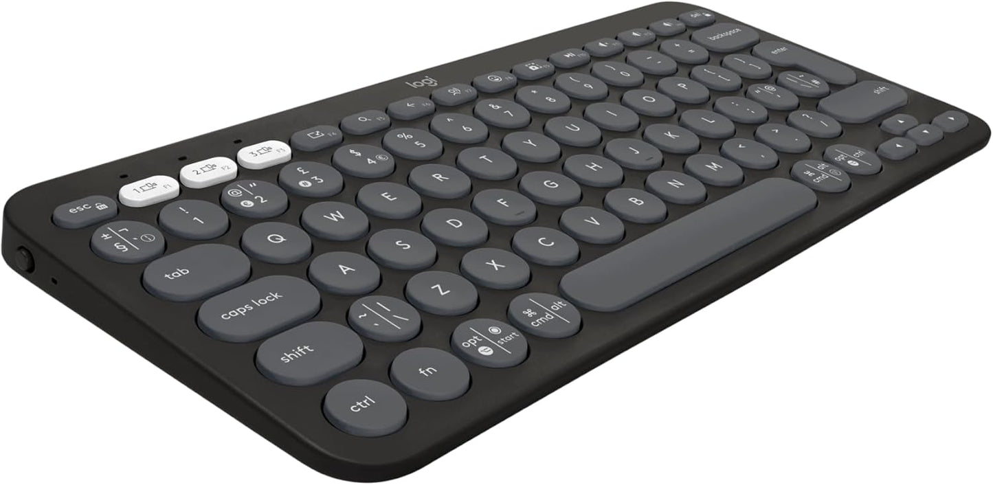 Logitech Pebble Keys 2 K380s, Multi-Device Bluetooth Wireless Keyboard with Customisable Shortcuts,Slim and Portable,Easy-Switch for Windows/macOS/iPadOS/Android/Chrome OS, QWERTY UK Layout, Graphite