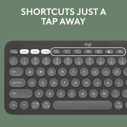 Logitech Pebble Keys 2 K380s, Multi-Device Bluetooth Wireless Keyboard with Customisable Shortcuts,Slim and Portable,Easy-Switch for Windows/macOS/iPadOS/Android/Chrome OS, QWERTY UK Layout, Graphite