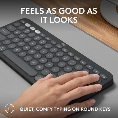Logitech Pebble Keys 2 K380s, Multi-Device Bluetooth Wireless Keyboard with Customisable Shortcuts,Slim and Portable,Easy-Switch for Windows/macOS/iPadOS/Android/Chrome OS, QWERTY UK Layout, Graphite