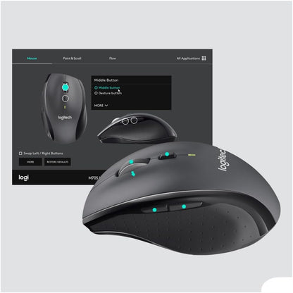 Logitech M705 Marathon Wireless Mouse, 2.4 GHz USB Unifying Receiver, 1000 DPI, 5-Programmable Buttons, 3-Year Battery, Compatible with PC, Mac, Laptop, Chromebook - Grey