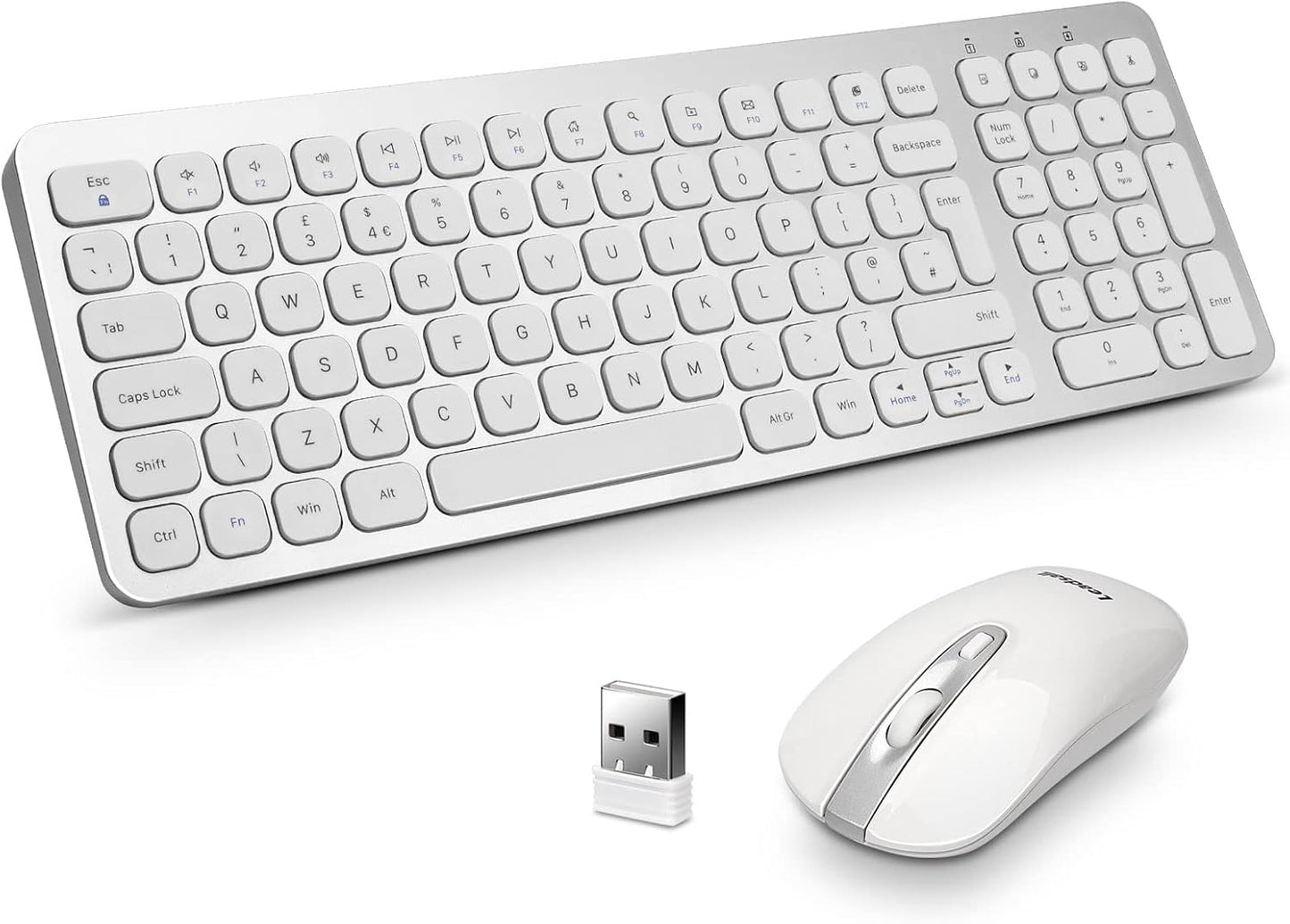 LeadsaiL Wireless Keyboard and Mouse Set, Wireless USB Mouse and Compact Computer Keyboards Combo, QWERTY UK Layout for HP/Lenovo Laptop and Mac-Silver