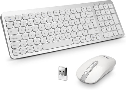 LeadsaiL Wireless Keyboard and Mouse Set, Wireless USB Mouse and Compact Computer Keyboards Combo, QWERTY UK Layout for HP/Lenovo Laptop and Mac-Silver