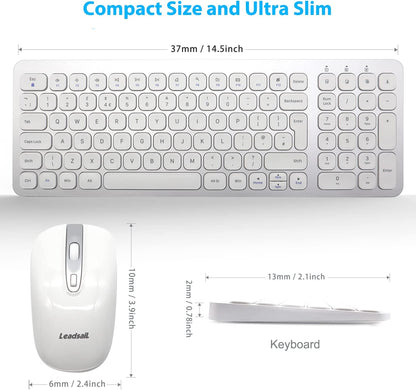 LeadsaiL Wireless Keyboard and Mouse Set, Wireless USB Mouse and Compact Computer Keyboards Combo, QWERTY UK Layout for HP/Lenovo Laptop and Mac-Silver