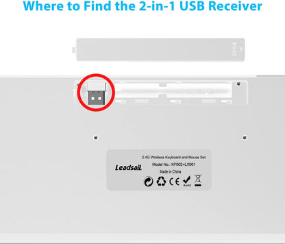 LeadsaiL Wireless Keyboard and Mouse Set, Wireless USB Mouse and Compact Computer Keyboards Combo, QWERTY UK Layout for HP/Lenovo Laptop and Mac-Silver