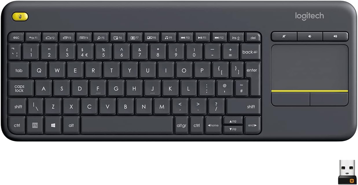 Logitech K400 Plus Wireless Touch TV Keyboard With Easy Media Control and Built-in Touchpad, HTPC Keyboard for PC-connected TV, Windows, Android, Chrome OS, Laptop, QWERTY UK English Layout - Black