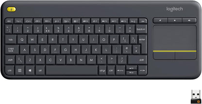 Logitech K400 Plus Wireless Touch TV Keyboard With Easy Media Control and Built-in Touchpad, HTPC Keyboard for PC-connected TV, Windows, Android, Chrome OS, Laptop, QWERTY UK English Layout - Black